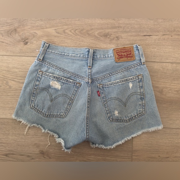 Levi's Light Blue Distressed Jean Shorts - Picture 1 of 9